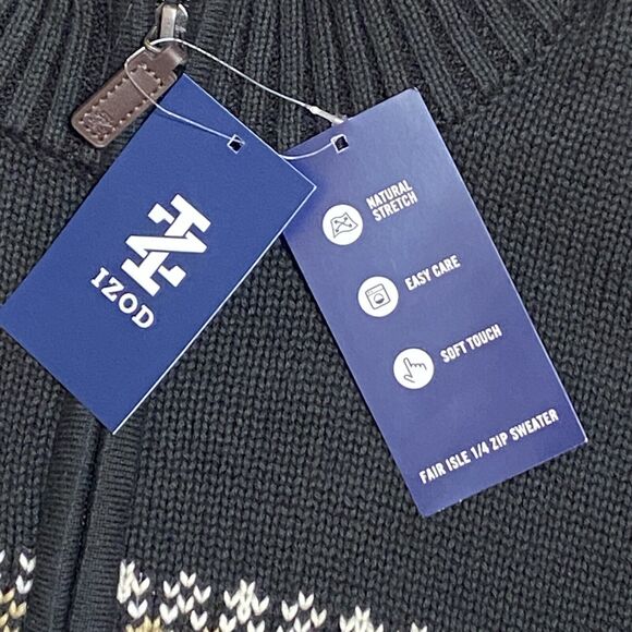 Izod 1/4 Zip Fair Isle Black Sweater Cotton Blend NWT Men’s Size 2XL NEW - Picture 7 of 13